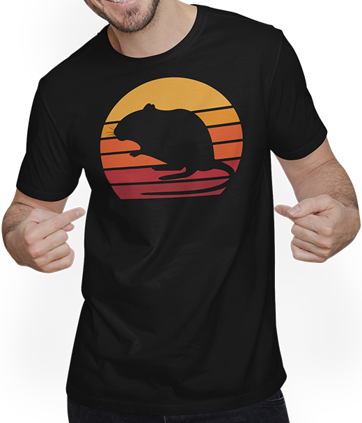 Produktbild von T-Shirt mit Mann Mongolische Rennmaus | Vintage Sonnenuntergang | Retro