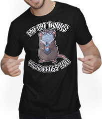 Produktbild von T-Shirt mit Mann My Rat Thinks You're Gross Too Ratte Spruch Maske Farbratte