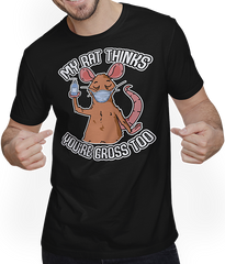 Produktbild von T-Shirt mit Mann My Rat Thinks You're Gross Too Ratte Spruch Maske Farbratte