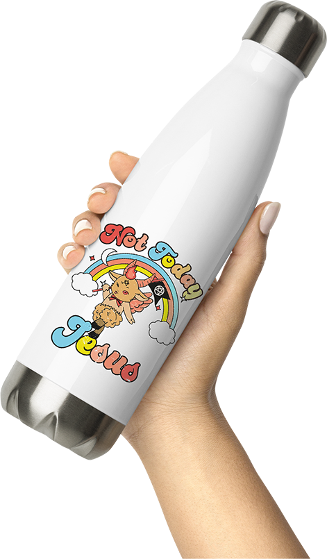 Produktbild von Thermosflasche von Hand gehalten Not Today Jesus Witzig Kawaii Baphomet Satan Teufel Einhorn