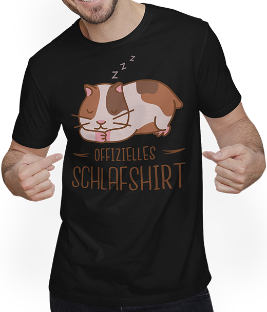 Produktbild von T-Shirt mit Mann Offizielles Schlafshirt | Pyjama Schlafanzug Meerschweinchen