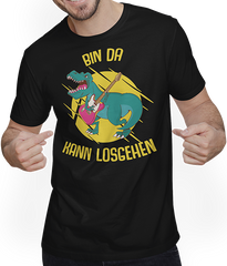 Produktbild von T-Shirt mit Mann Bin da kann losgehen Dino Lustiger Partyspruch Tyrannosaurus