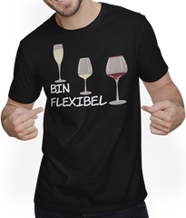 Produktbild von T-Shirt mit Mann Bin flexibel Rotwein Sekt Weißwein Spruch Wein Sprüche