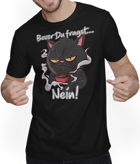 Produktbild von T-Shirt mit Mann Bevor Du fragst NEIN! Lustiger Spruch Kater Genervte Katze