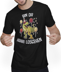 Produktbild von T-Shirt mit Mann Bin da kann losgehen Dino Lustiger Partyspruch Tyrannosaurus