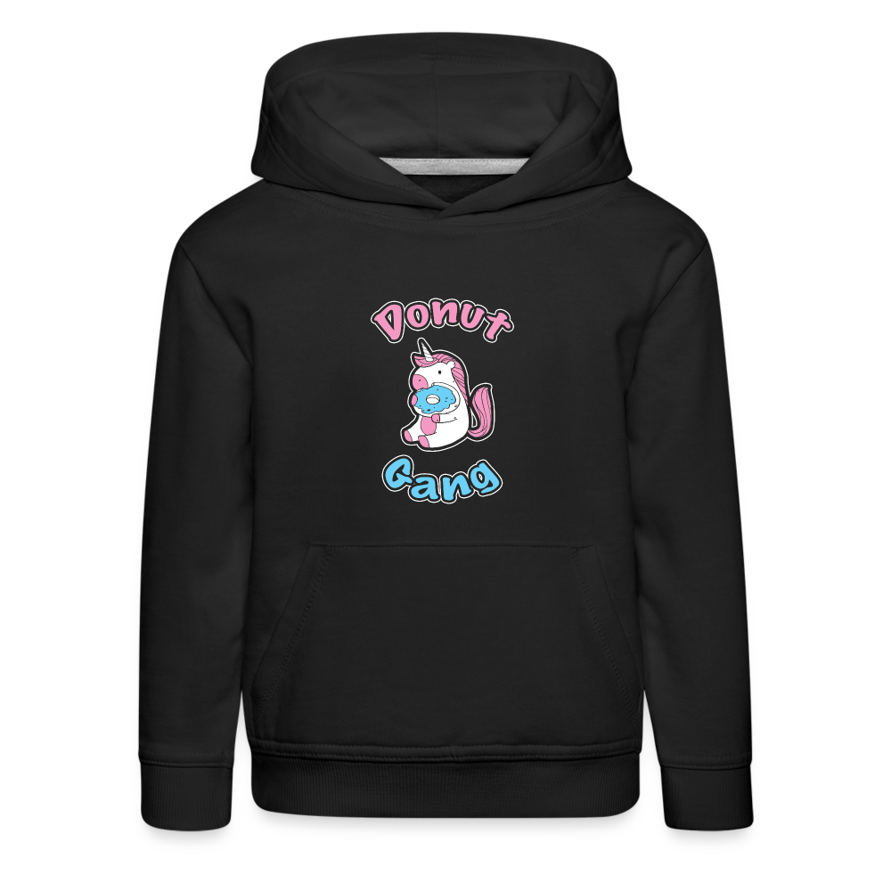 Donut Gang Einhorn nascht Kinder Premium Hoodie - Schwarz