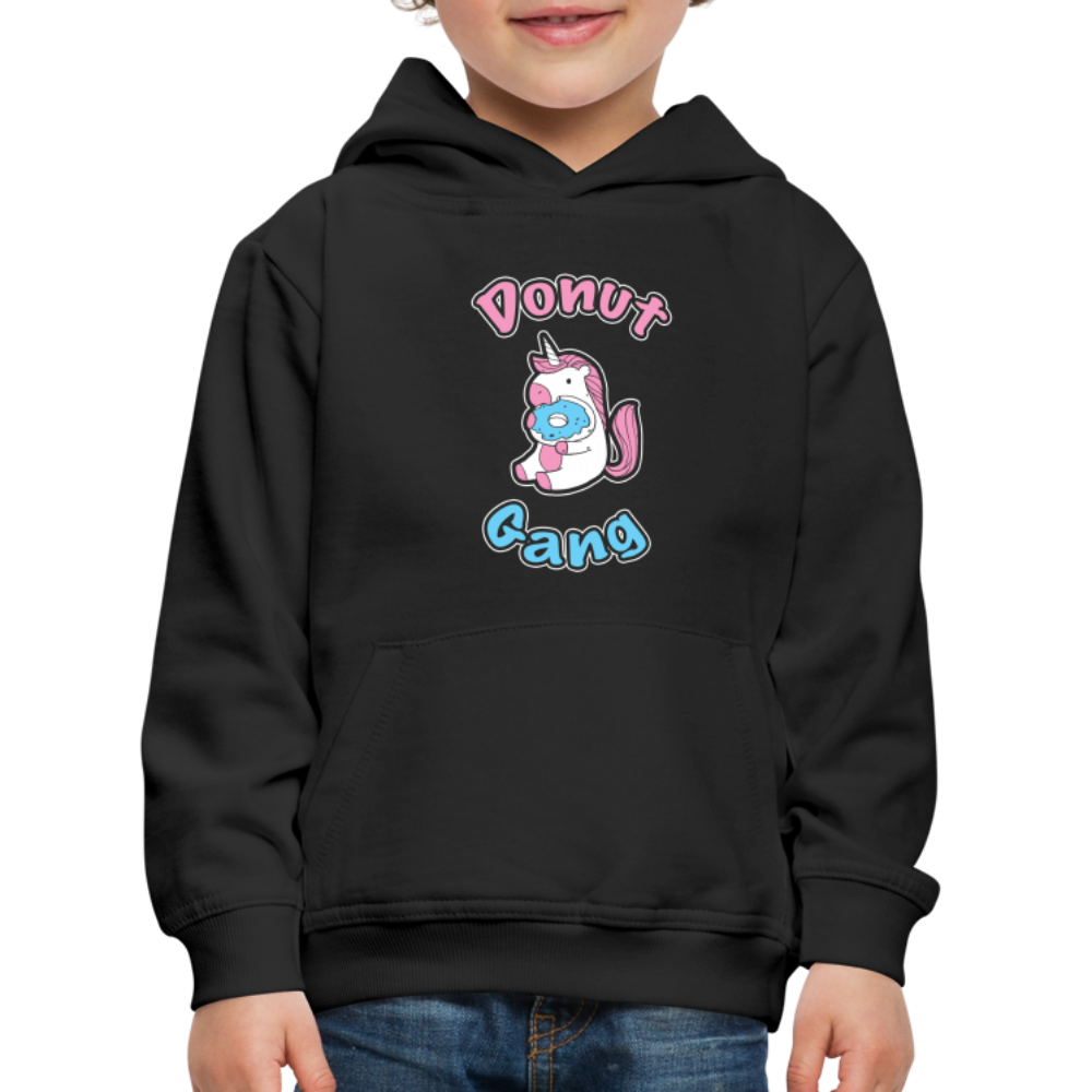 Donut Gang Einhorn nascht Kinder Premium Hoodie - Schwarz