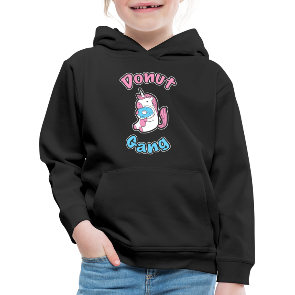 Donut Gang Einhorn nascht Kinder Premium Hoodie - Schwarz