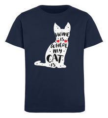 Zeigt home is where my cat is kinder organic t shirt in Farbe French Navy