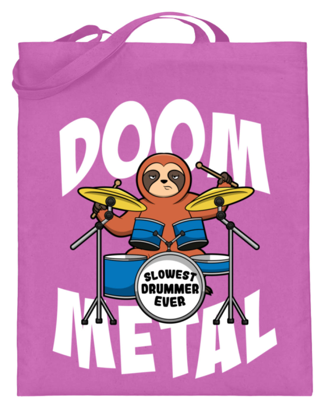 Zeigt funny doom metal sloth drummer jutebeutel mit langen henkeln in Farbe Schwarz