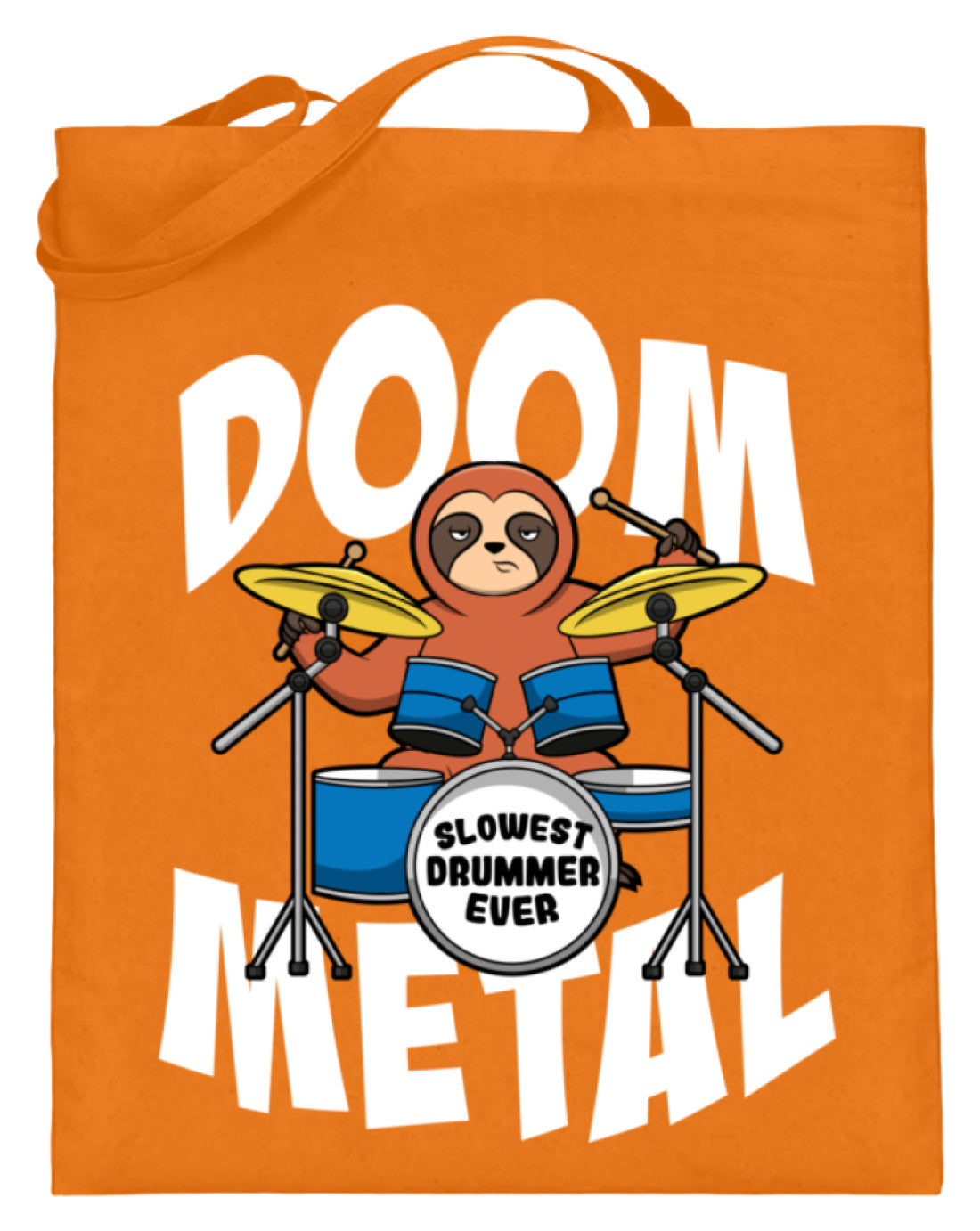 Zeigt funny doom metal sloth drummer jutebeutel mit langen henkeln in Farbe Mittelorange