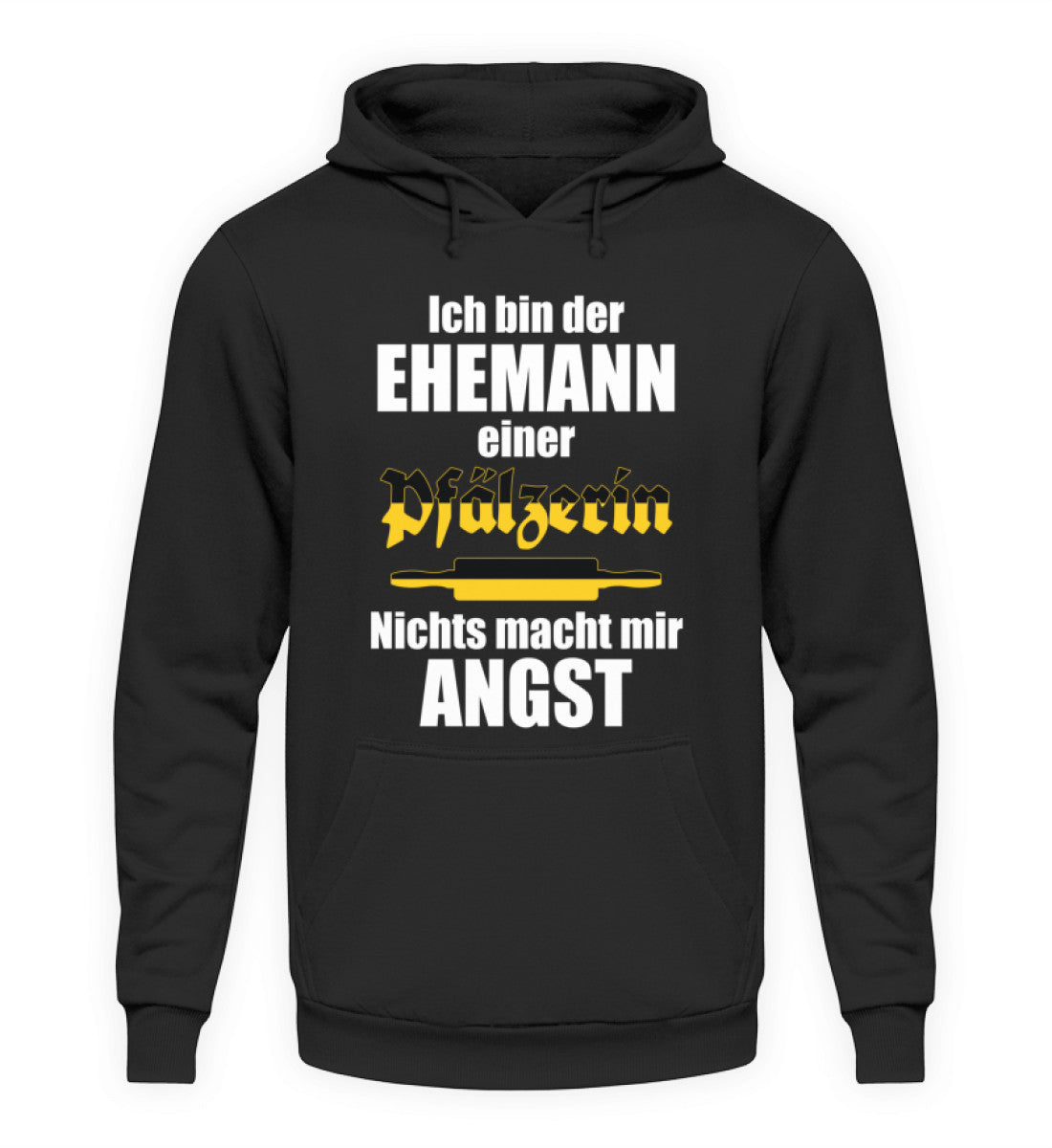 Lustiger Spruch Ehemann Pfälzerin | Unisex Kapuzenpullover Hoodie in Jet Black in Größe S