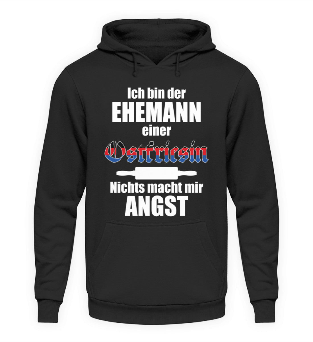 Lustiger Spruch Ehemann einer Ostfriesin | Unisex Kapuzenpullover Hoodie in Jet Black in Größe S
