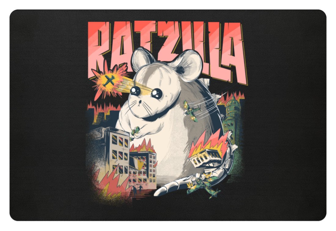 RATZILLA | Lustiges Farbratten-Monster | Fußmatte in Schwarz in Größe 60x40cm