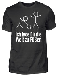 Ich lege Dir die Welt zu Füßen Spruch | Lustiger Spruch & Witzige Redewendung | Herren T-Shirt in Black in Größe S