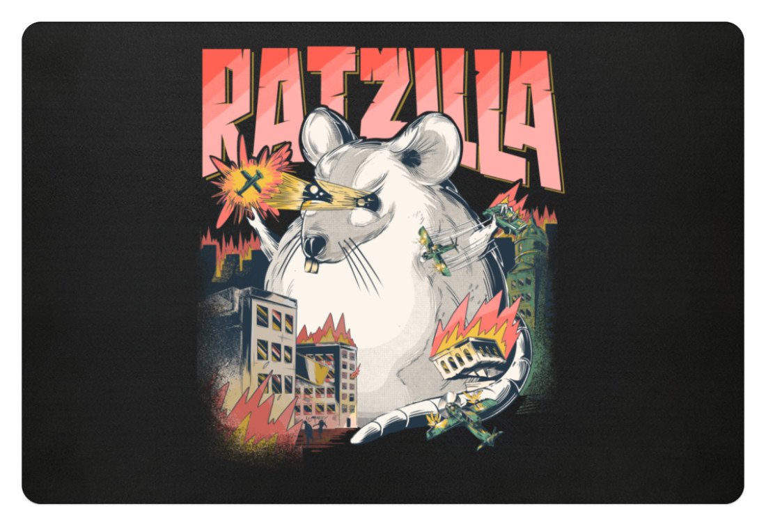 RATZILLA | Lustiges RATTEN-Monster | Fußmatte in Schwarz in Größe 60x40cm