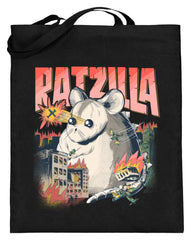 RATZILLA (süß) | Lustiges Farbratten-Monster | Jutebeutel in Black in Größe 38cm-42cm