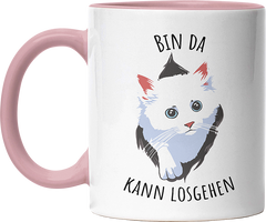 Bin da kann losgehen Katze Witzige Altrosa Tasse kaufen Geschenk