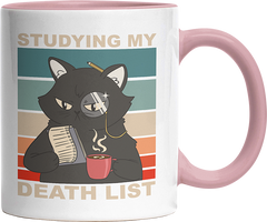 Studying my death list Katze Witzige Altrosa Tasse kaufen Geschenk