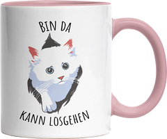Bin da kann losgehen Katze Witzige Altrosa Tasse kaufen Geschenk