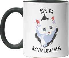 Bin da kann losgehen Katze Witzige Black Tasse kaufen Geschenk