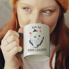 Bin da kann losgehen Katze Witzige schwarze Tasse kaufen Geschenk