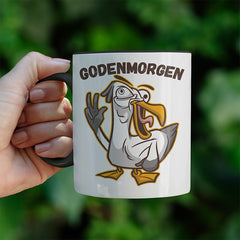 Godenmorgen Plattdeutsch Möwe Witzige schwarze Tasse kaufen Geschenk