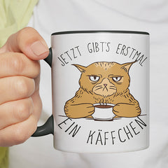 Jetzt gibts erstmal ein Käffchen Katze 1 Witzige schwarze Tasse kaufen Geschenk