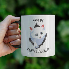 Bin da kann losgehen Katze Witzige schwarze Tasse kaufen Geschenk
