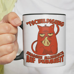 Tschuldigung reagiere allergisch auf Dummheit Katze 2 Witzige schwarze Tasse kaufen Geschenk