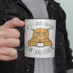 Jetzt gibts erstmal ein Käffchen Katze 1 Witzige schwarze Tasse kaufen Geschenk