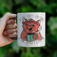 Jetzt gibts erstmal ein Käffchen Katze 2 Witzige schwarze Tasse kaufen Geschenk