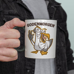 Godenmorgen Plattdeutsch Möwe Witzige schwarze Tasse kaufen Geschenk