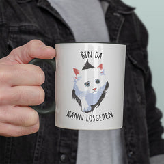 Bin da kann losgehen Katze Witzige schwarze Tasse kaufen Geschenk