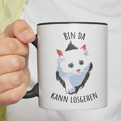 Bin da kann losgehen Katze Witzige schwarze Tasse kaufen Geschenk
