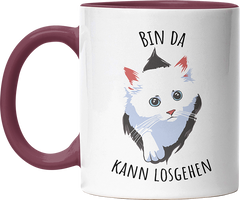 Bin da kann losgehen Katze Witzige Bordeaux Tasse kaufen Geschenk