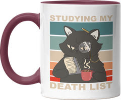 Studying my death list Katze Witzige Bordeaux Tasse kaufen Geschenk
