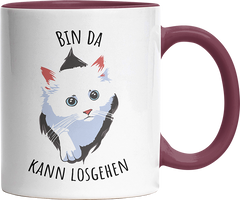 Bin da kann losgehen Katze Witzige Bordeaux Tasse kaufen Geschenk