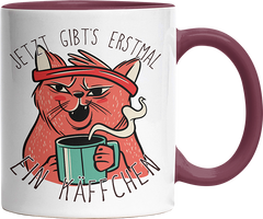 Jetzt gibts erstmal ein Käffchen Katze 2 Witzige Bordeaux Tasse kaufen Geschenk