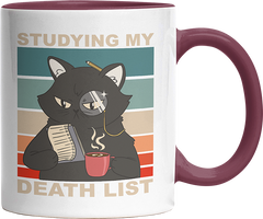 Studying my death list Katze Witzige Bordeaux Tasse kaufen Geschenk