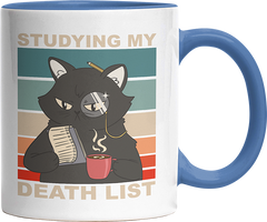 Studying my death list Katze Witzige Cambridge Blue Tasse kaufen Geschenk