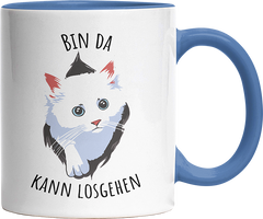 Bin da kann losgehen Katze Witzige Cambridge Blue Tasse kaufen Geschenk