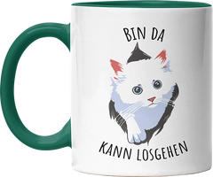 Bin da kann losgehen Katze Witzige Dunkelgrün Tasse kaufen Geschenk