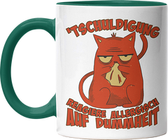 Tschuldigung reagiere allergisch auf Dummheit Katze 2 Witzige Dunkelgrün Tasse kaufen Geschenk