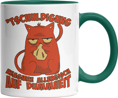 Tschuldigung reagiere allergisch auf Dummheit Katze 2 Witzige Dunkelgrün Tasse kaufen Geschenk