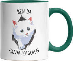Bin da kann losgehen Katze Witzige Dunkelgrün Tasse kaufen Geschenk