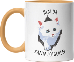 Bin da kann losgehen Katze Witzige Goldgelb Tasse kaufen Geschenk