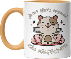 Jetzt gibts erstmal ein Käffchen Katze 3 Witzige Goldgelb Tasse kaufen Geschenk