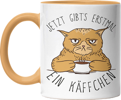 Jetzt gibts erstmal ein Käffchen Katze 1 Witzige Goldgelb Tasse kaufen Geschenk