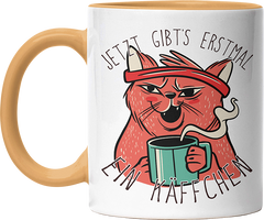 Jetzt gibts erstmal ein Käffchen Katze 2 Witzige Goldgelb Tasse kaufen Geschenk